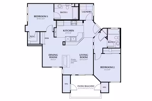 large 2bed/2bath/1113sqft 283 floor plan